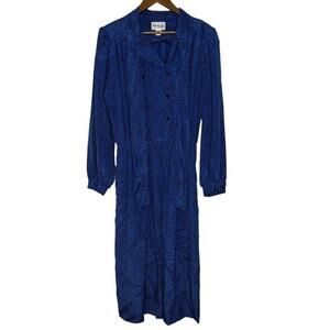 Henry Lee Vintage Womens Blue Long Sleeve Midi Dress Size 16 Abstract Union Made